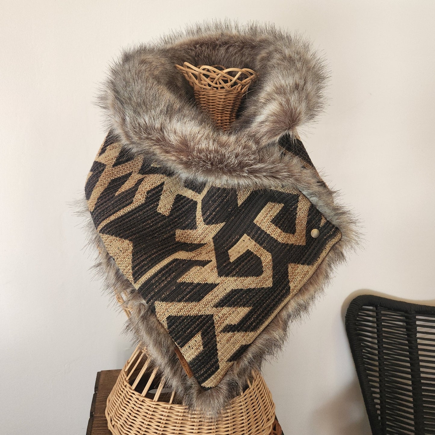 Faux Fur Snap Cowl-Aztec