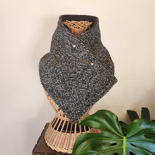 Snap Cowl-Black & White Herringbone Wool