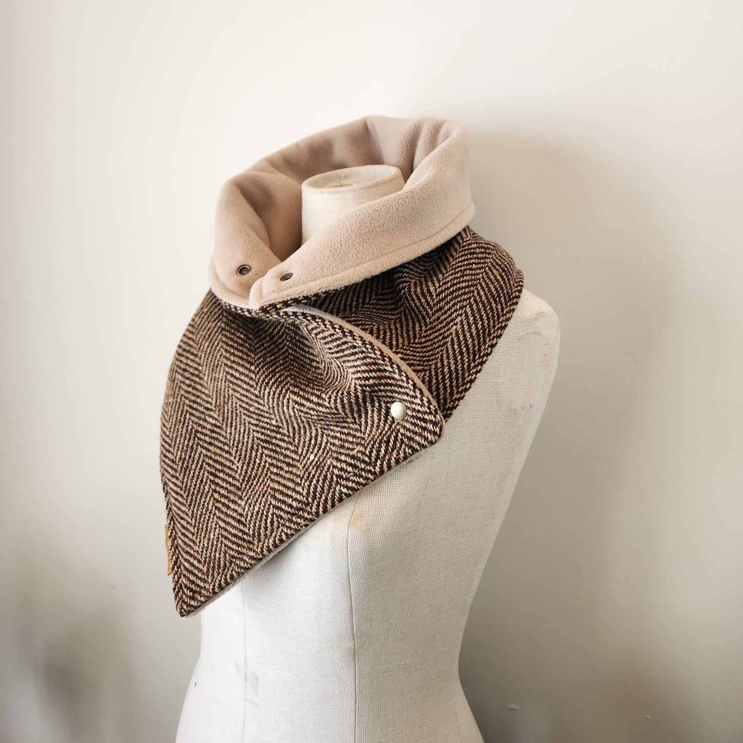 Snap Cowl-Brown Herringbone