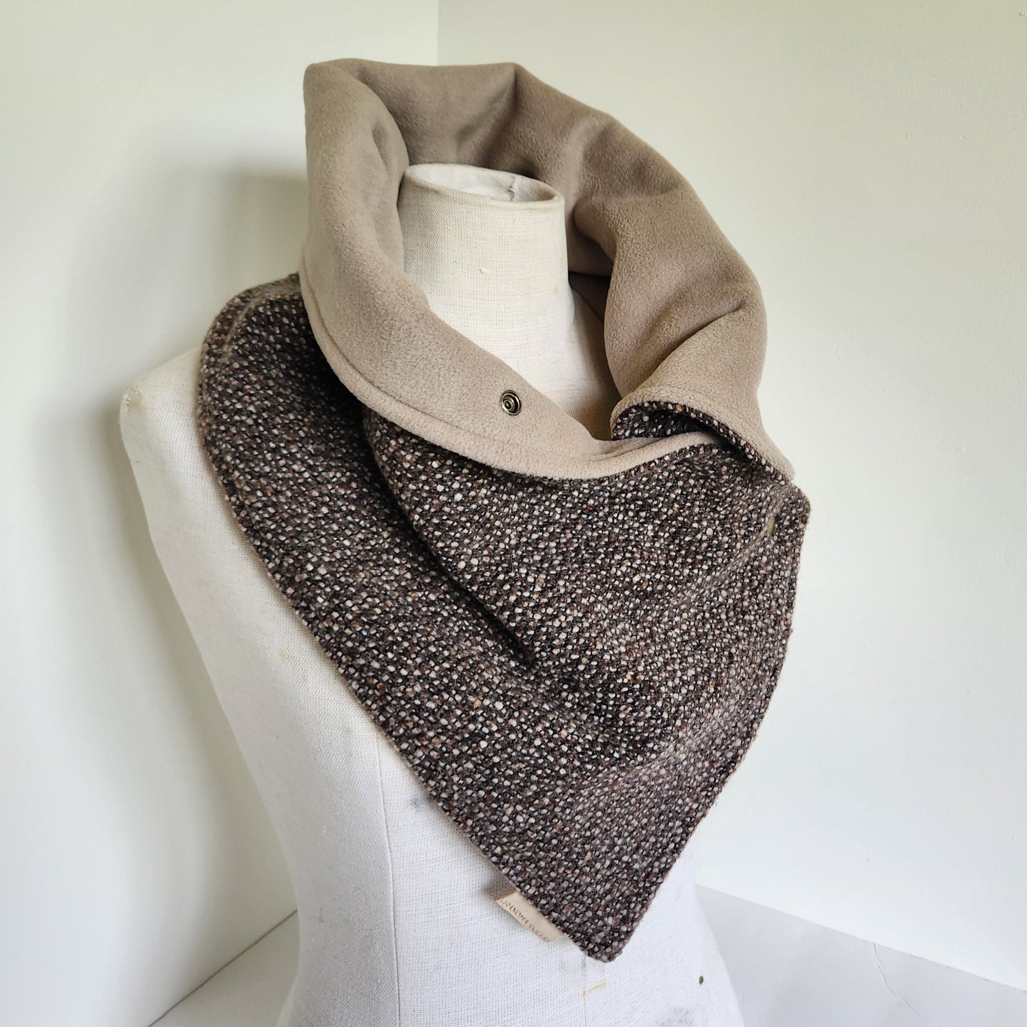 Snap Cowl-Mocha & Charcoal Woven Wool
