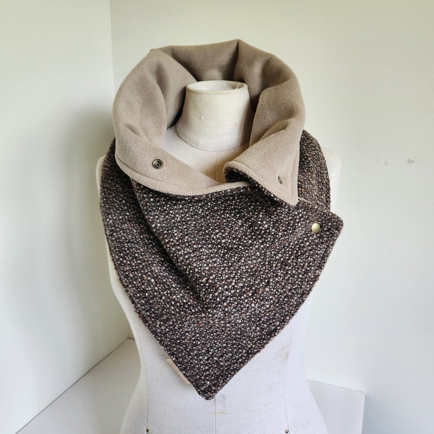 Snap Cowl-Mocha & Charcoal Woven Wool