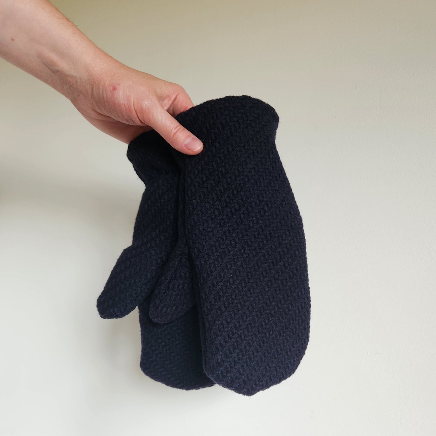 Wool Mittens Woven Navy-Large