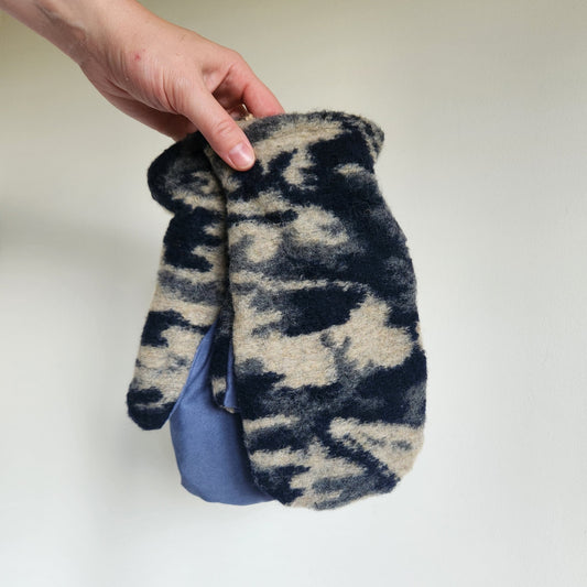 Wool Mittens Navy Abstract Camo