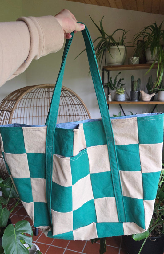 The Everything Summer Tote Checkered Green + Khaki