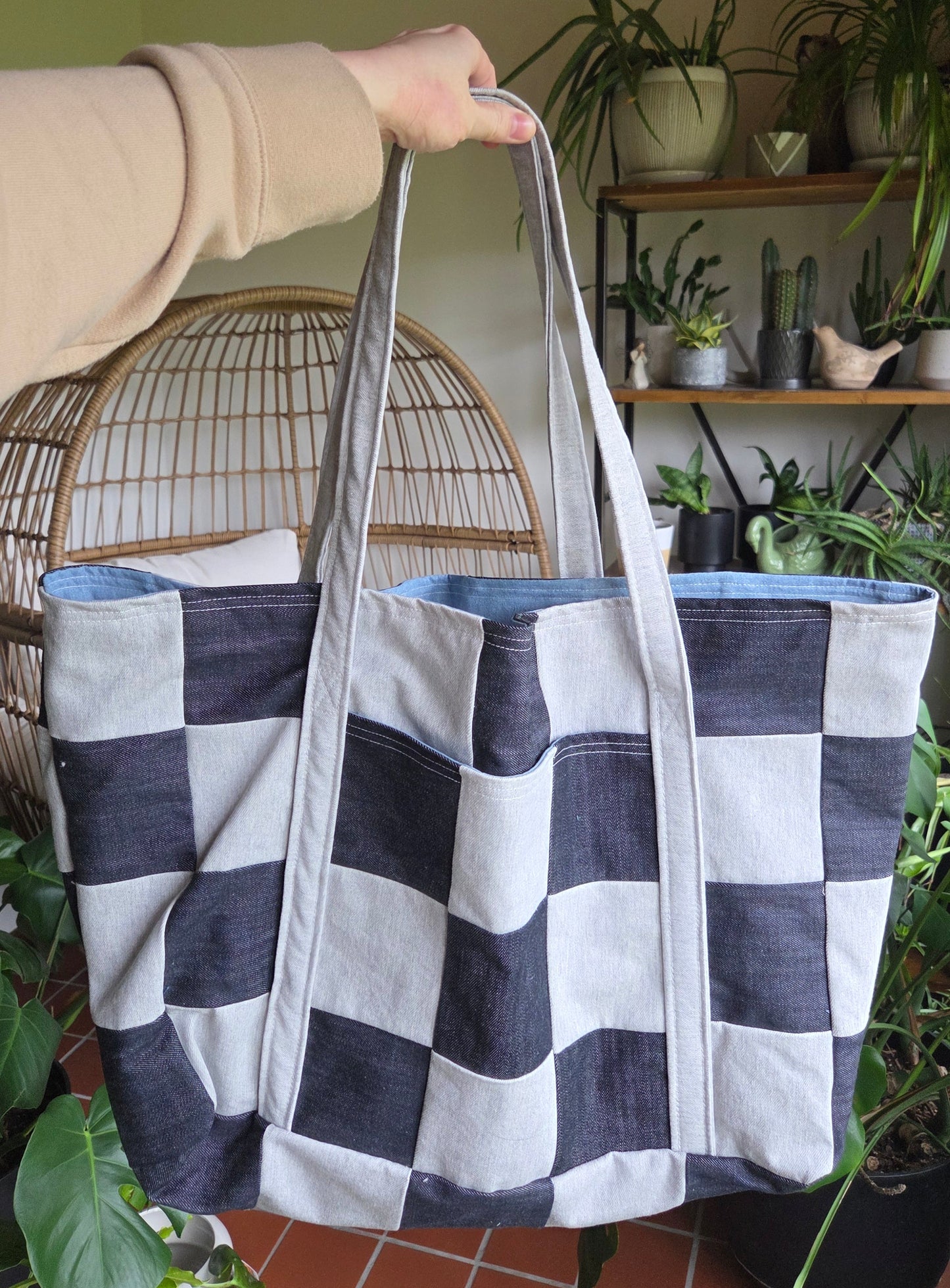 The Everything Summer Tote Checkered Silver + Denim
