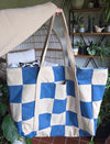 The Everything Summer Tote Checkered Denim + Khaki