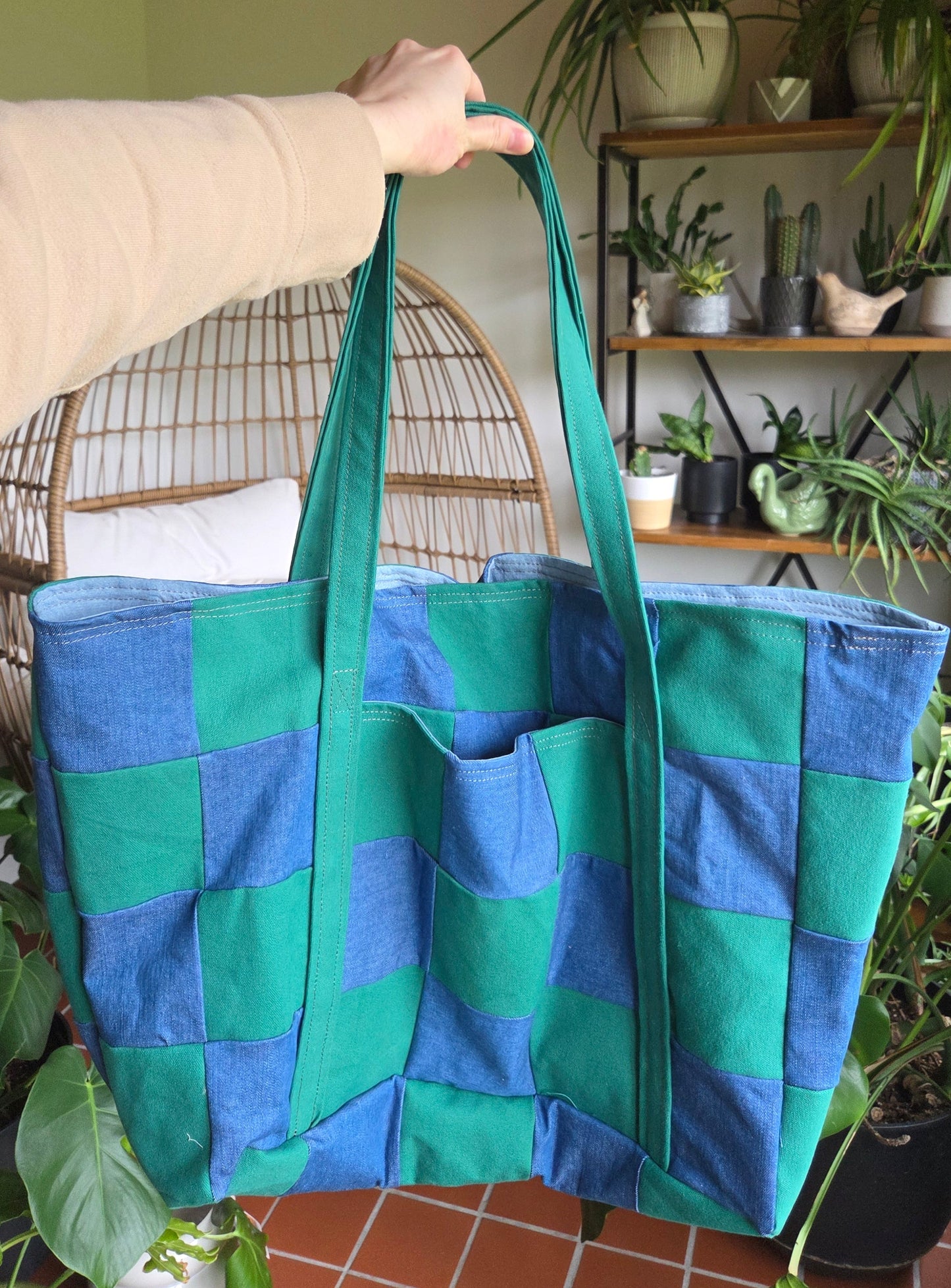 The Everything Summer Tote Checkered Green + Denim