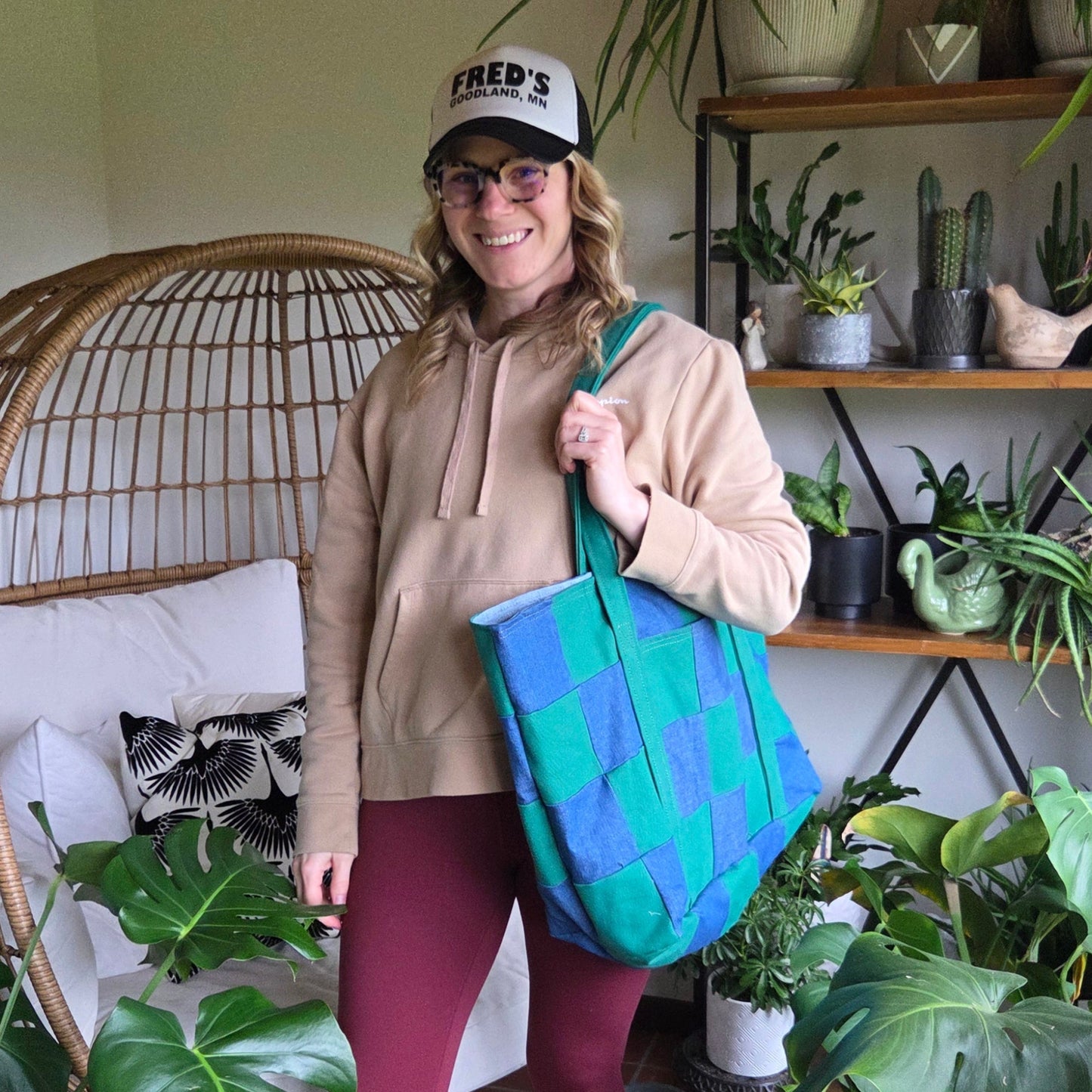 The Everything Summer Tote Checkered Green + Denim