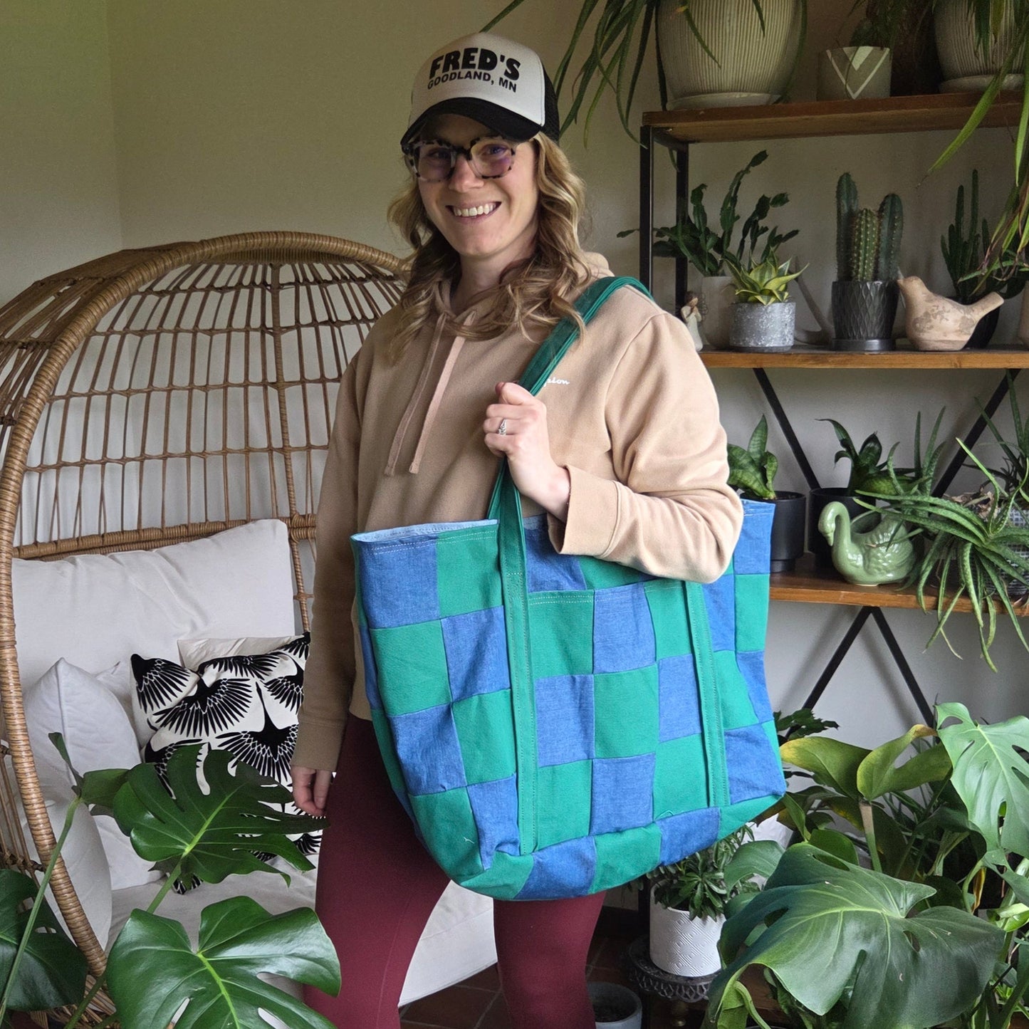 The Everything Summer Tote Checkered Green + Denim