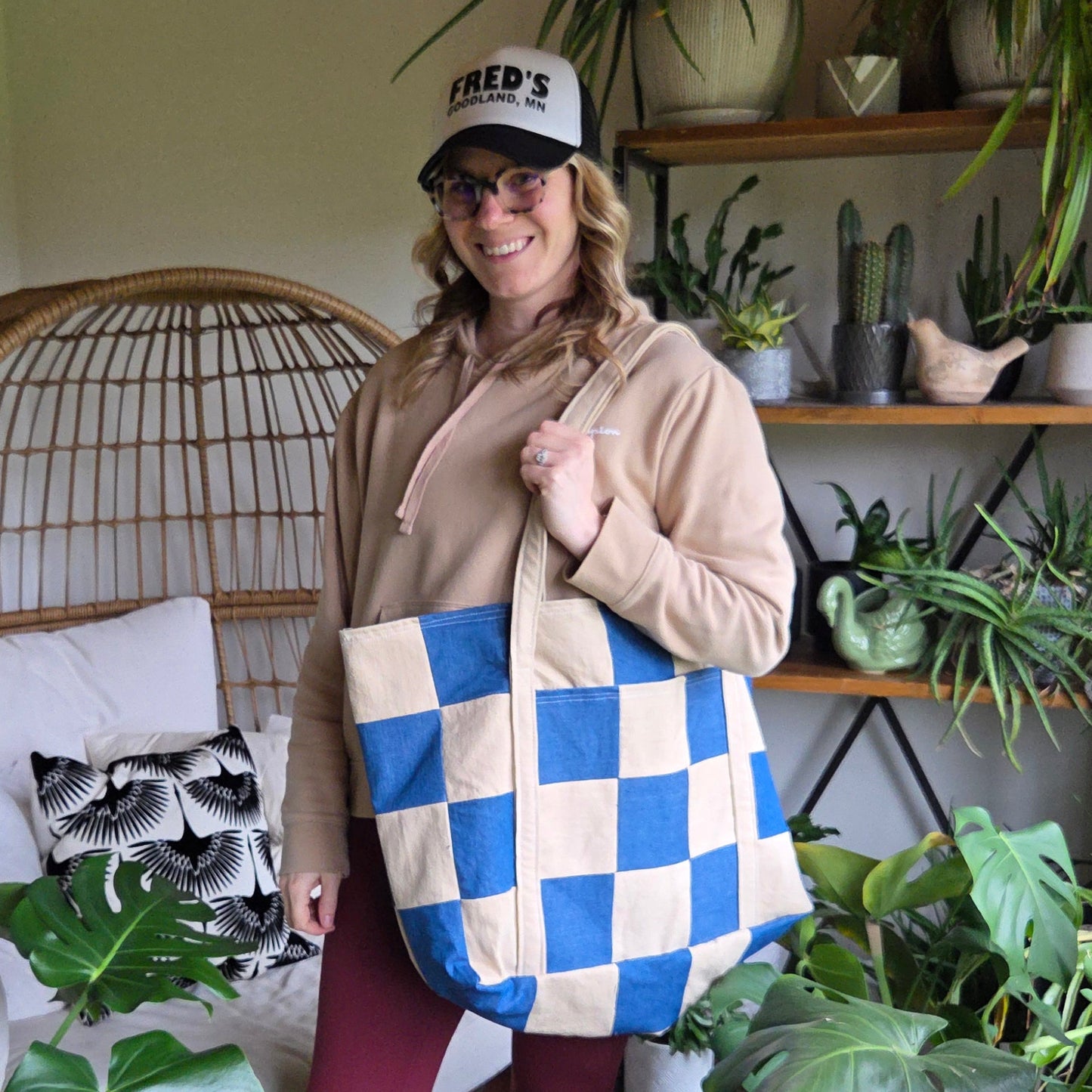 The Everything Summer Tote Checkered Denim + Khaki