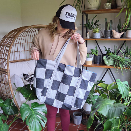 The Everything Summer Tote Checkered Silver + Denim