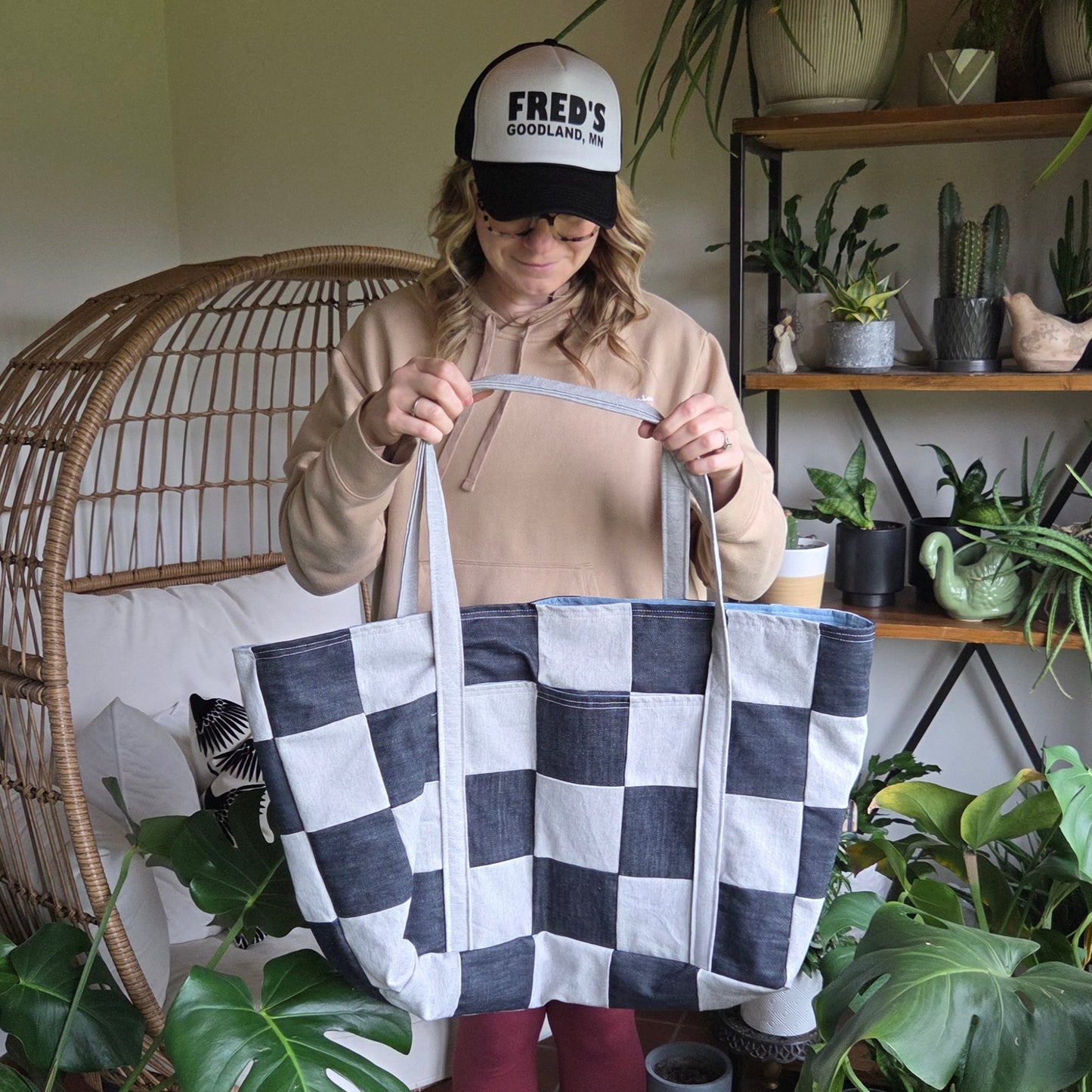 The Everything Summer Tote Checkered Silver + Denim