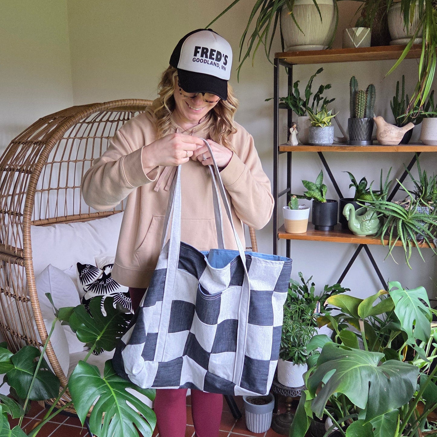 The Everything Summer Tote Checkered Silver + Denim