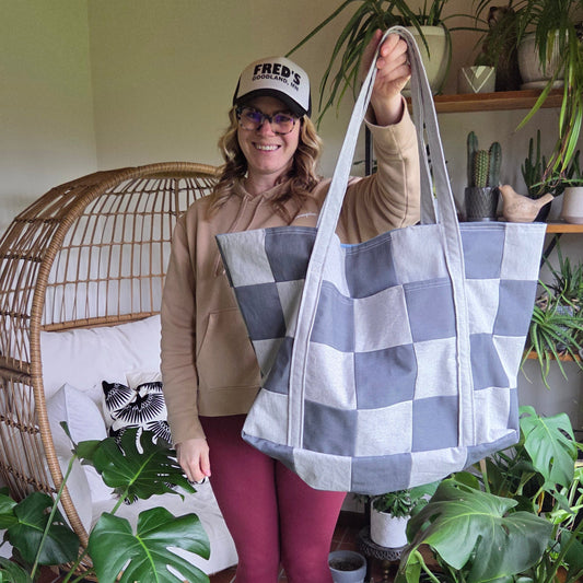 The Everything Summer Tote Checkered Silver