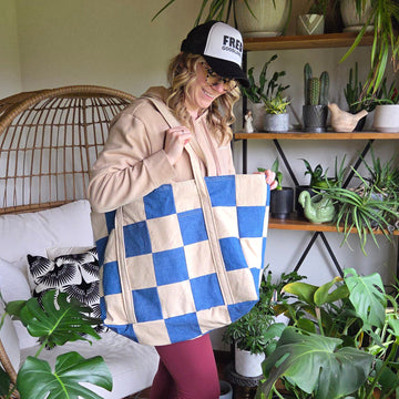 The Everything Summer Tote Checkered Denim + Khaki