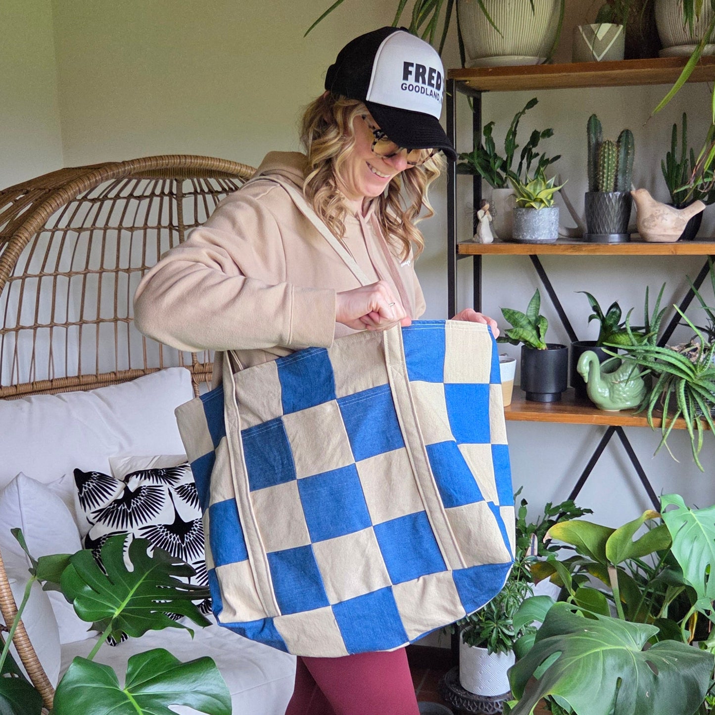 The Everything Summer Tote Checkered Denim + Khaki