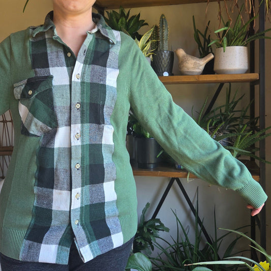 Bonfire Bestie Shirt - Green Sweater + Green Plaid