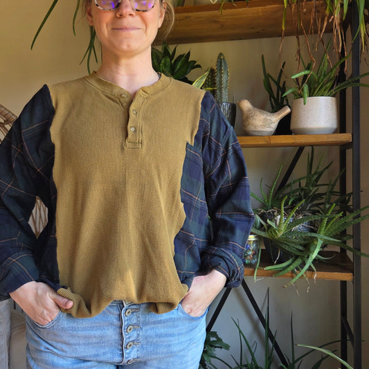 Bonfire Bestie Shirt - Plaid + Mustard Thermal