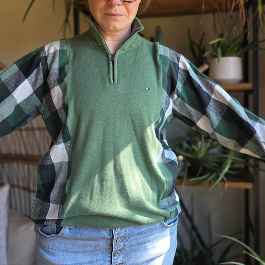 Bonfire Bestie Shirt - Green Plaid + Green Sweater