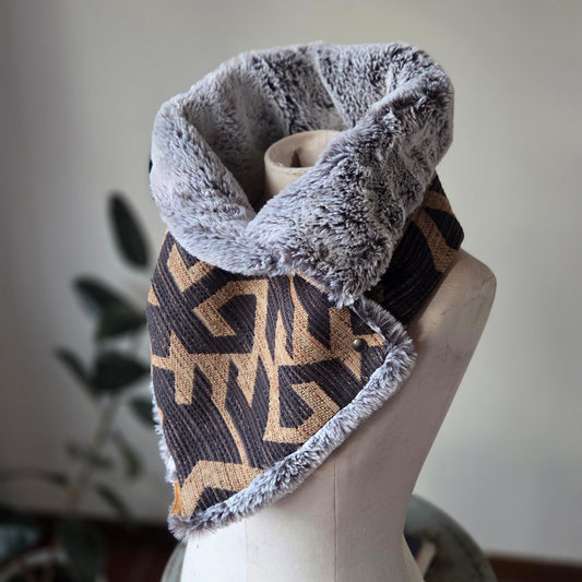 Faux Fur Snap Cowl-Aztec