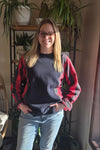 Bonfire Bestie Shirt - Red & Black Plaid + Black Sweater
