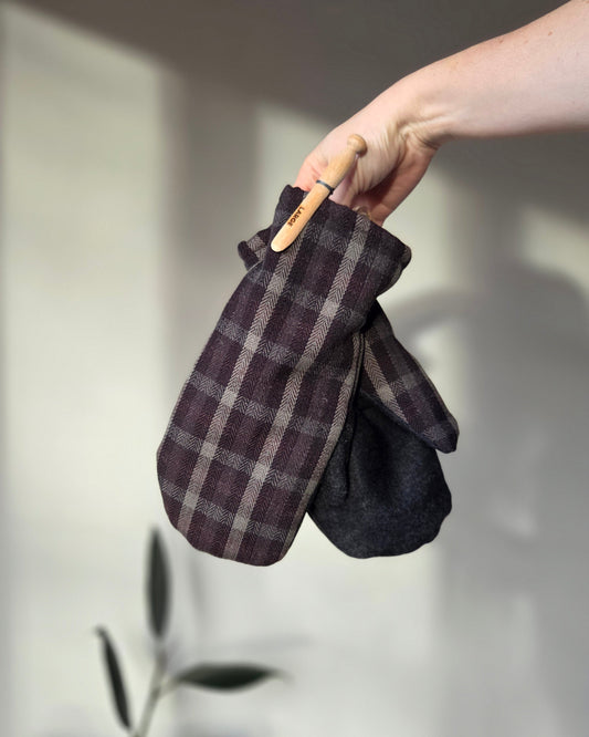 Wool Mittens Beau Plaid Charcoal Palms-Large