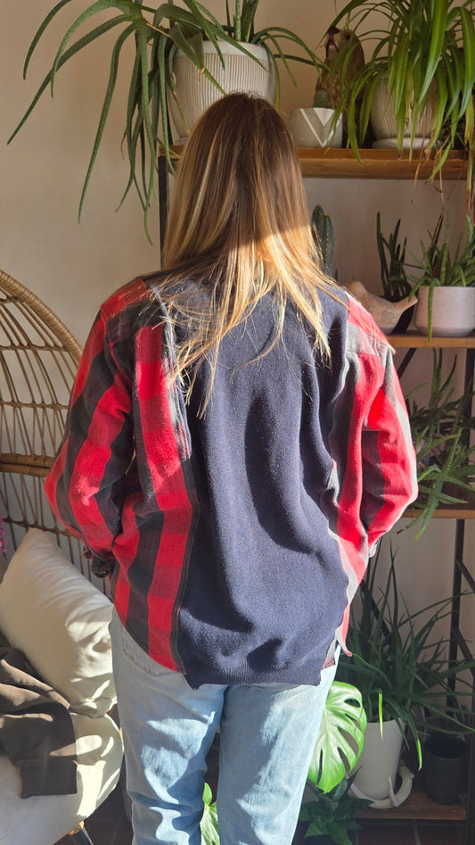 Bonfire Bestie Shirt - Red & Black Plaid + Black Sweater