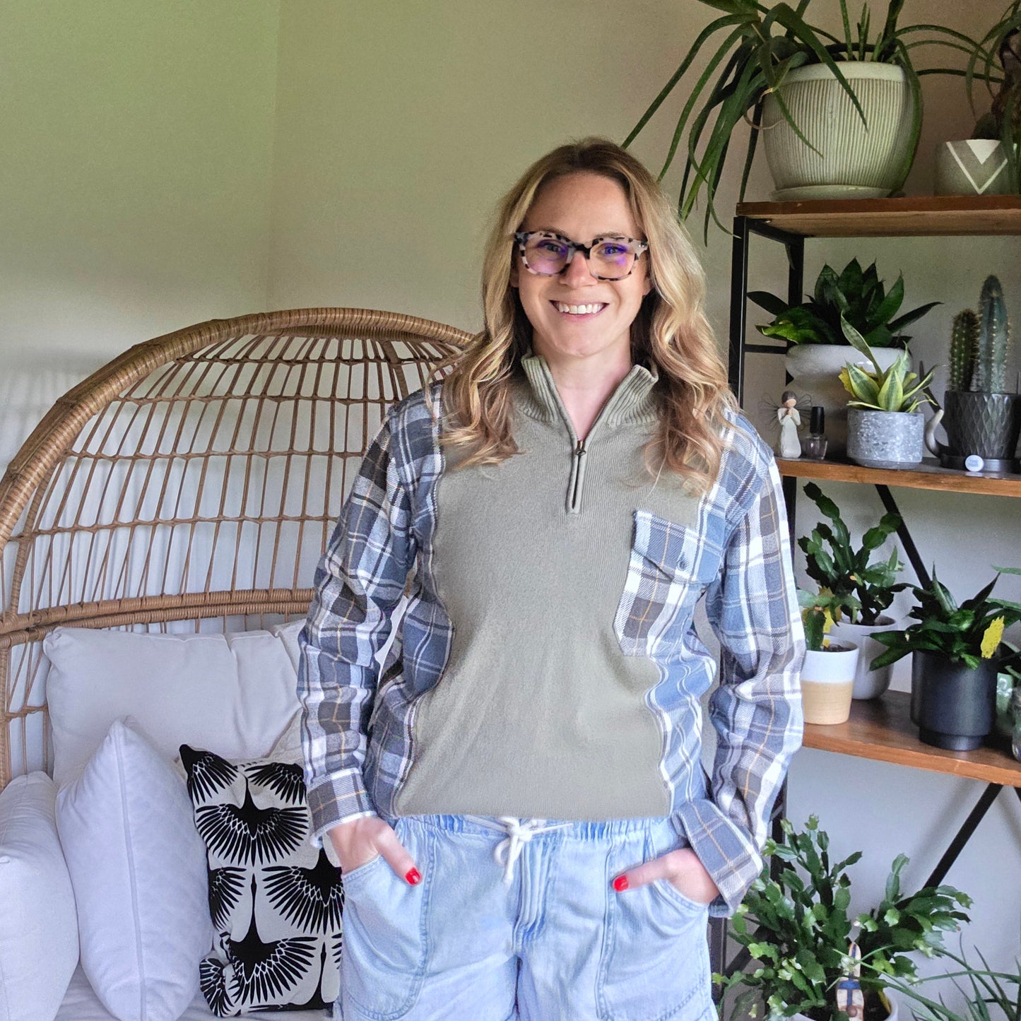 Bonfire Bestie Shirt - Plaid & Sage