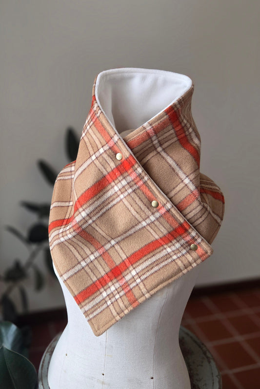Snap Cowl-Coral Plaid