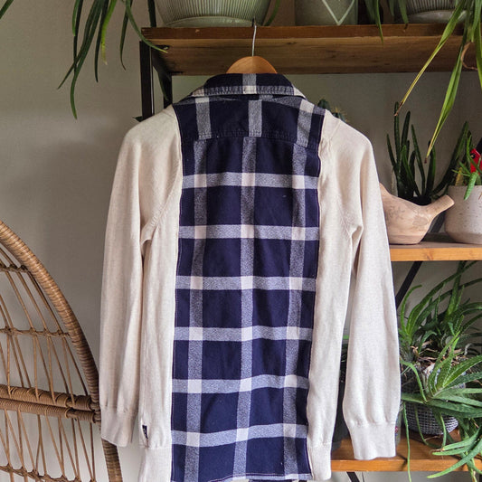 Bonfire Bestie Shirt - Cream & Navy Check