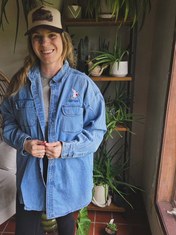 Worn & Wild Thrifted Embroidered Duck Denim Button Up