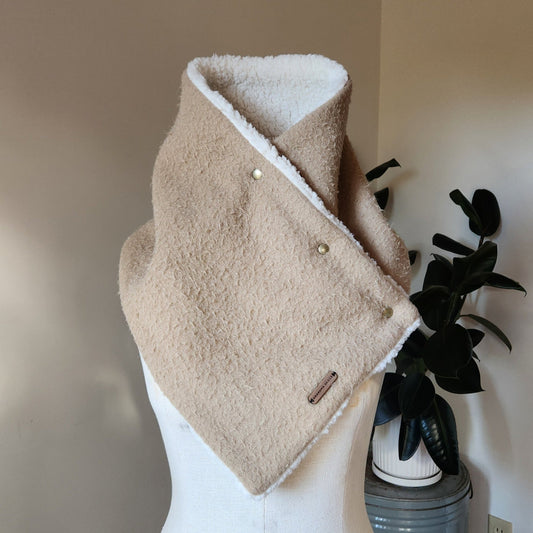 Snap Cowl-Vintage Beige Sherpa Lined