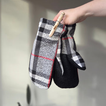 Wool Mittens Winter Plaid-Large