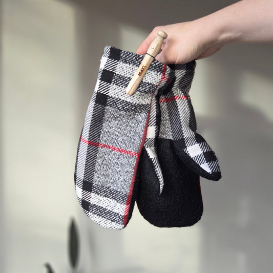 Wool Mittens Winter Plaid-Large