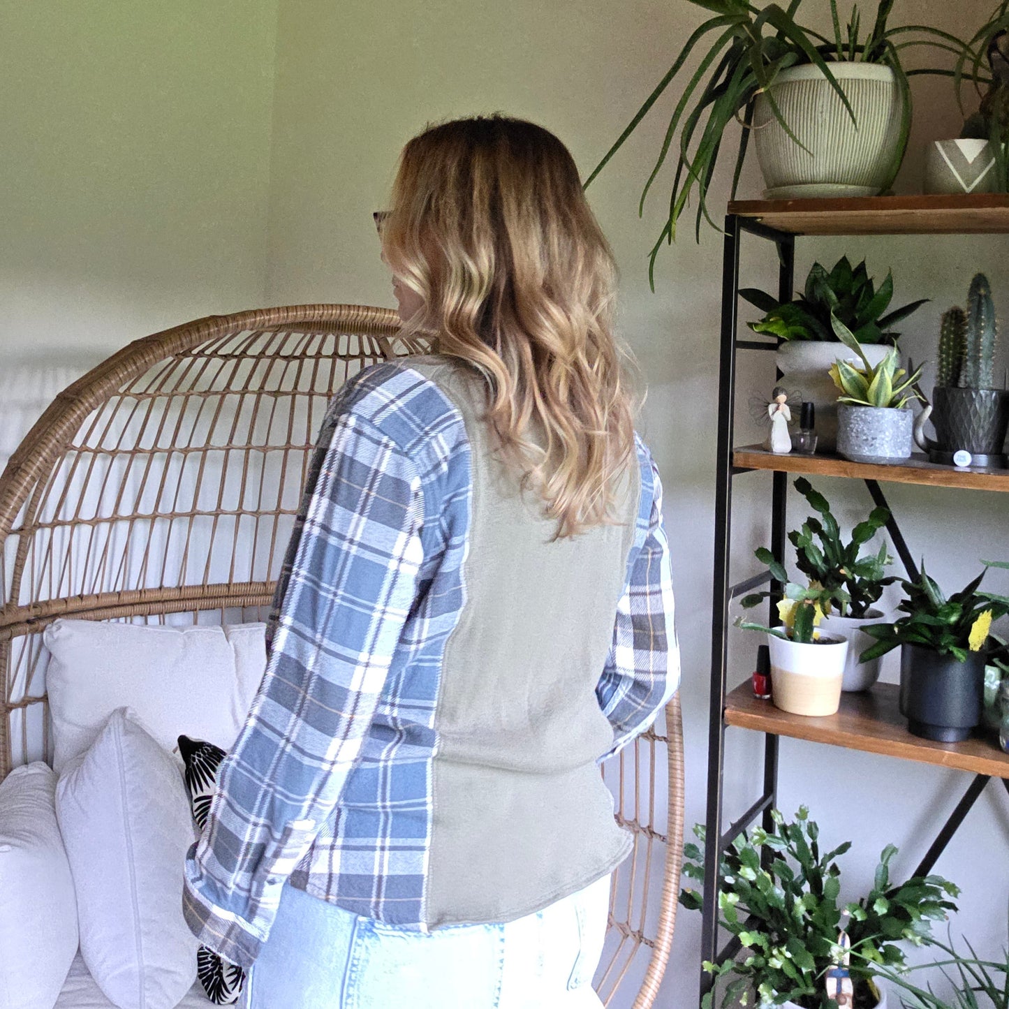 Bonfire Bestie Shirt - Plaid & Sage