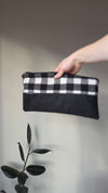 Denver Clutch Black & White Farmhouse Plaid & Charcoal Wool