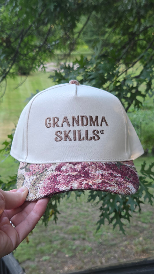 Pre-Order Grandma Skills Floral Brim Hat-Red