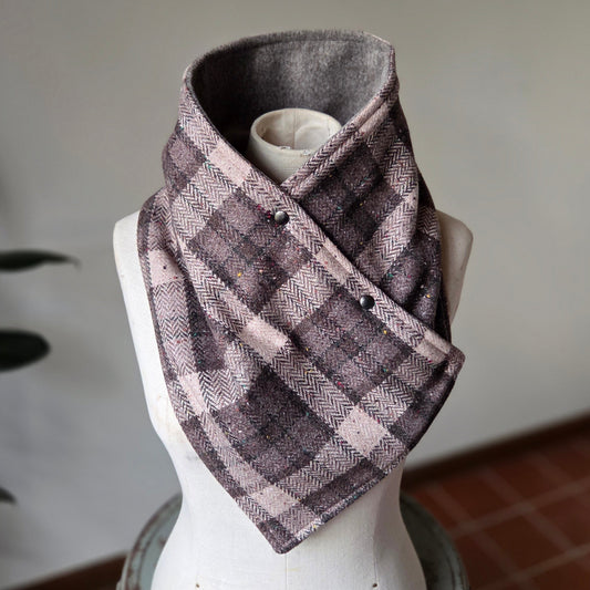 Snap Cowl-Tweed Plaid