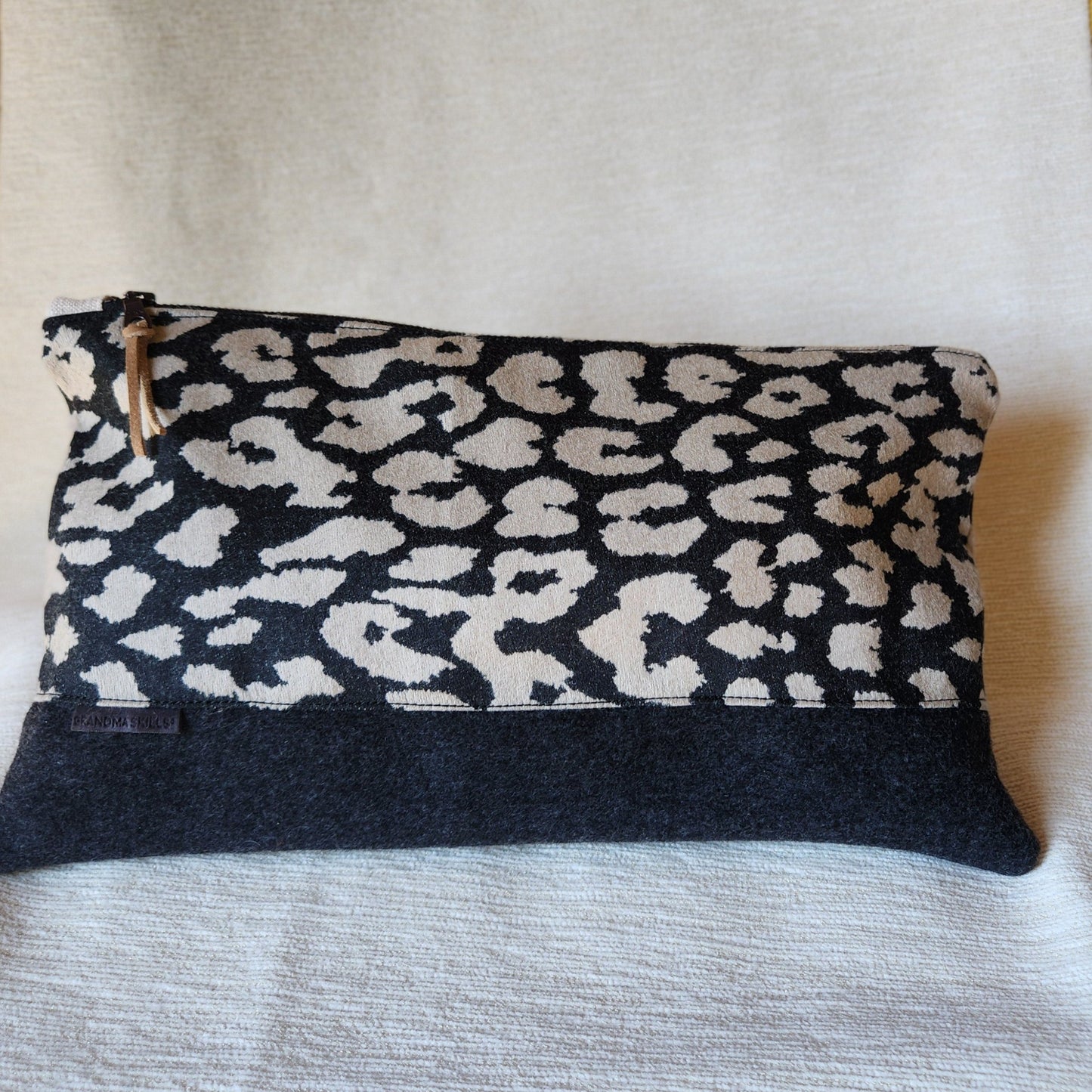 Denver Clutch Leopard & Charcoal Wool