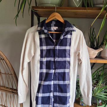 Bonfire Bestie Shirt - Cream & Navy Check