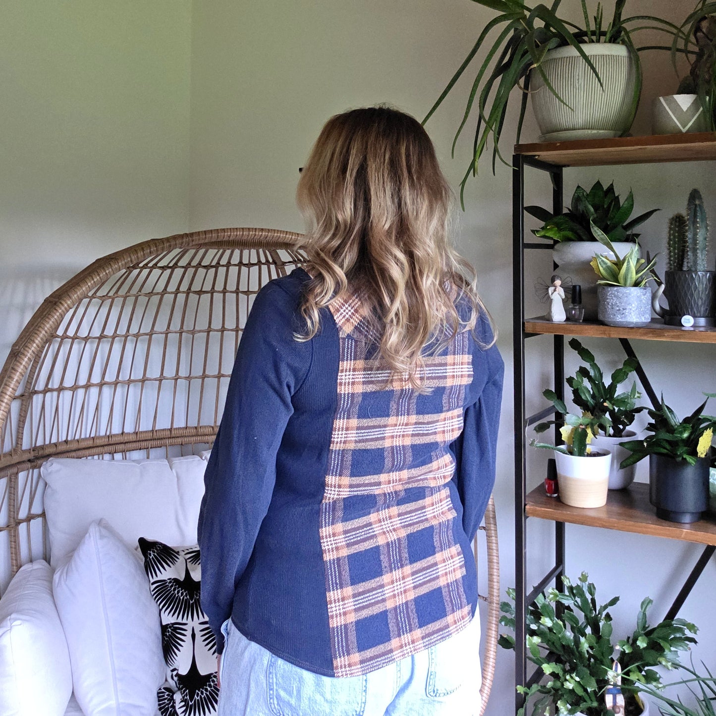 Bonfire Bestie Shirt - Navy & Plaid