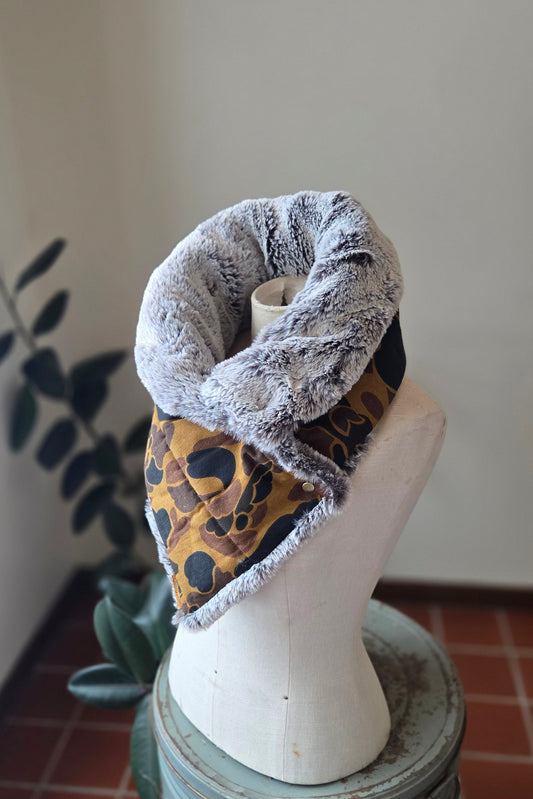 Faux Fur Snap Cowl-Vintage Camo