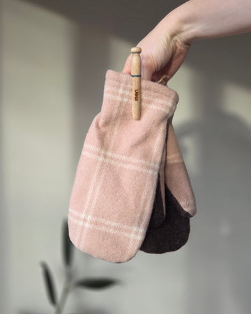 Wool Mittens Blush Plaid-Large