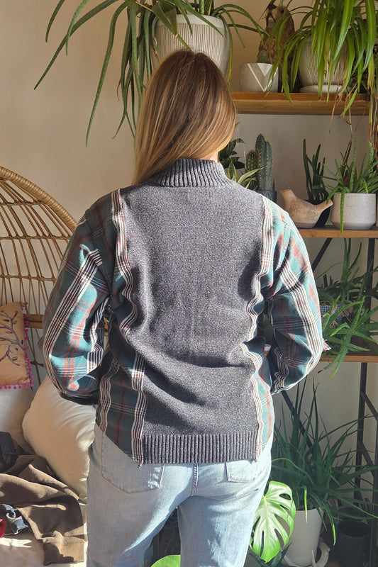 Bonfire Bestie Shirt - Turquoise Plaid + Gray Sweater