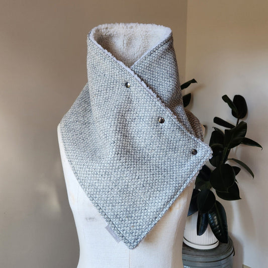 Snap Cowl-Gray & Cream Sherpa Lined