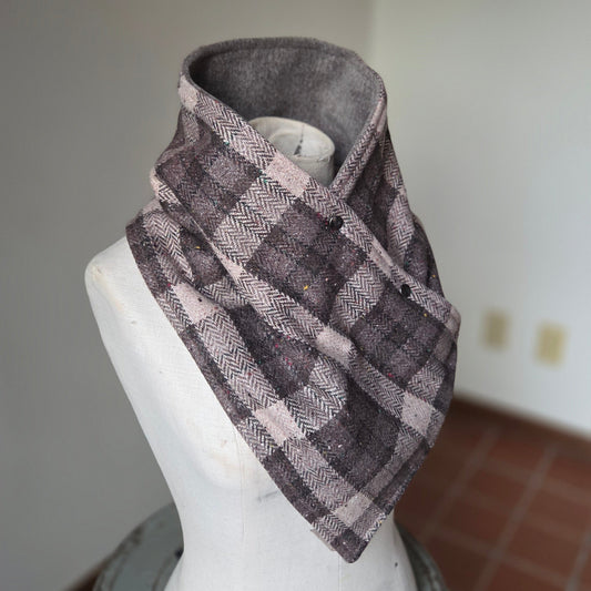 Snap Cowl-Tweed Plaid