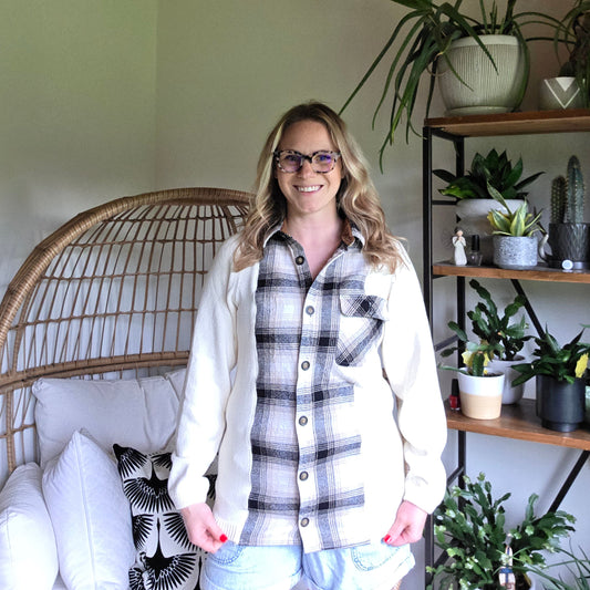 Bonfire Bestie Shirt - Cream & Plaid