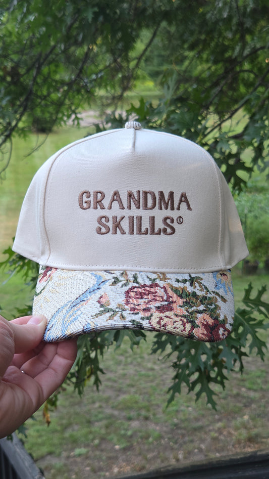 Pre-Order Grandma Skills Floral Brim Hat-Blue