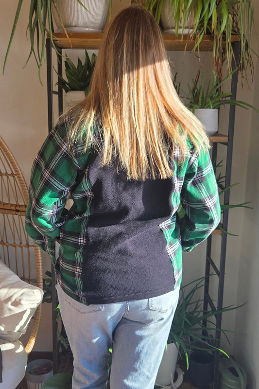 Bonfire Bestie Shirt - Green & Black Plaid + Black Sweater